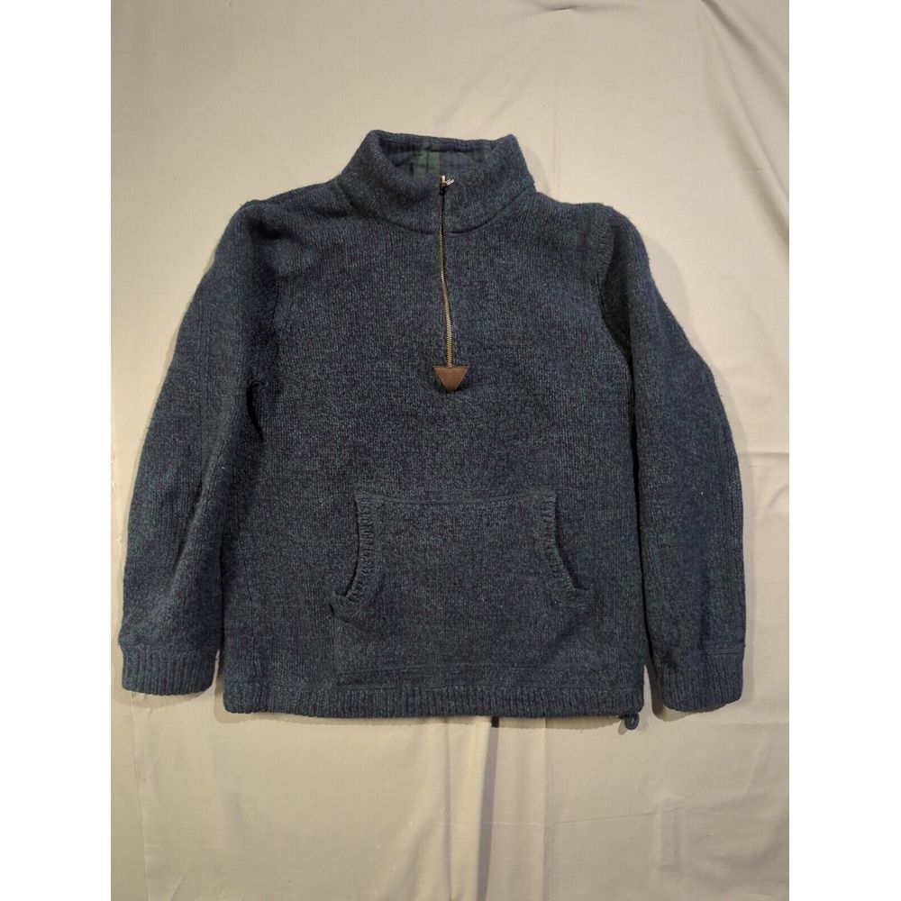 LL Bean Mens Blue 100% Lambswool Quarter Zip Flannel Lined Sweater Large 505668